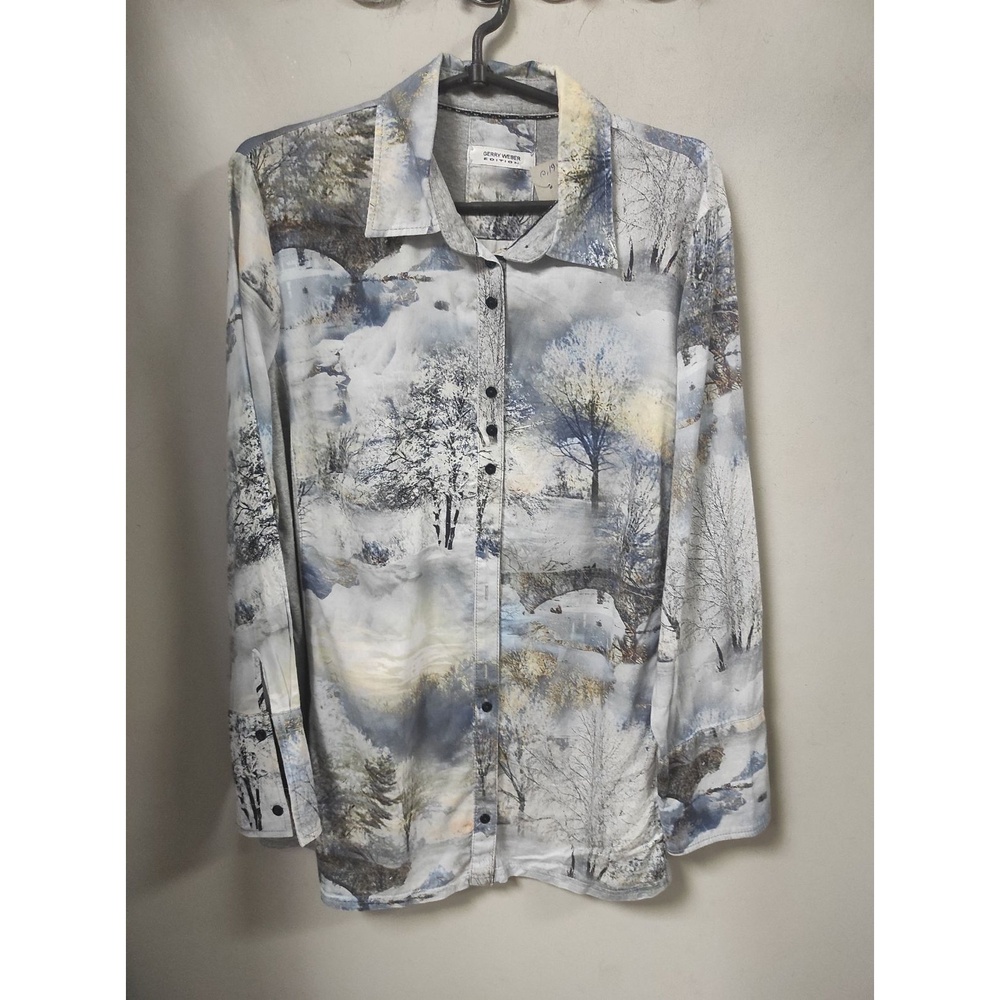 GERRY WEBER Button-Up Shirt Women's Multi-color EUC Winter Landscape Print